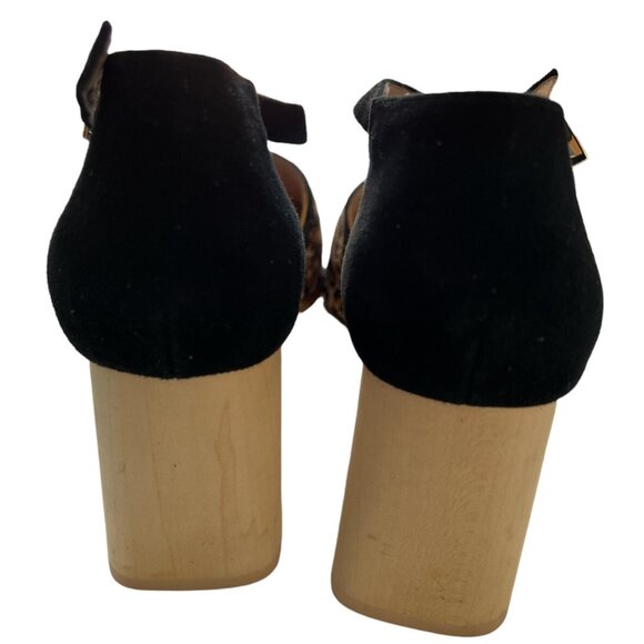 Anthropologie Calf Hair Leopard And Black Ankle Strap 3” Block Heels Size 7.5 - Picture 4 of 6
